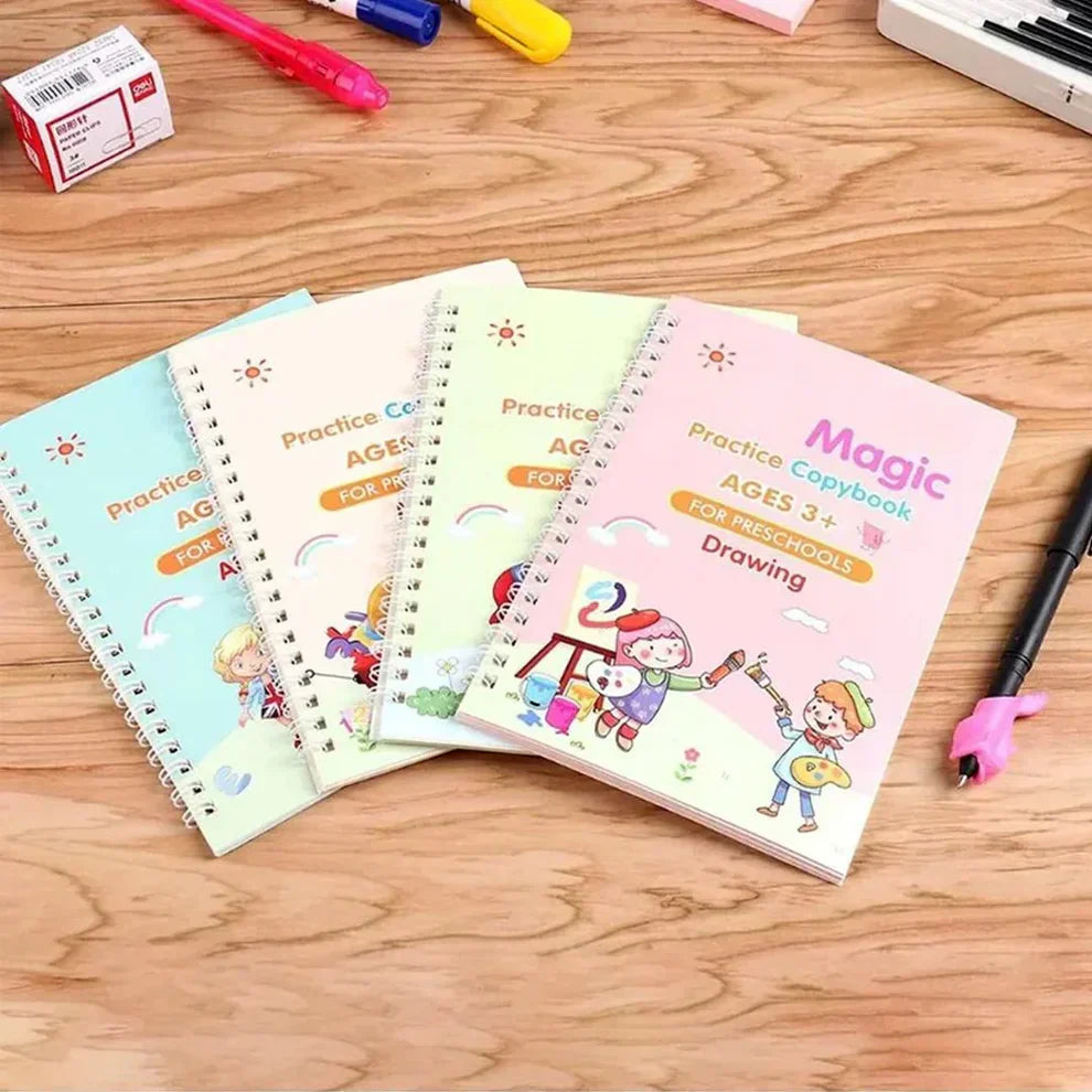 (Set of 4) Sank Magic Book for Kids (1 pen 10 refills 1 grip)